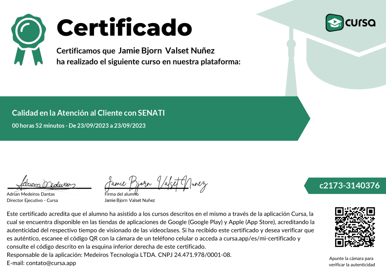Certificado de calidad en la atención al cliente con SENATI