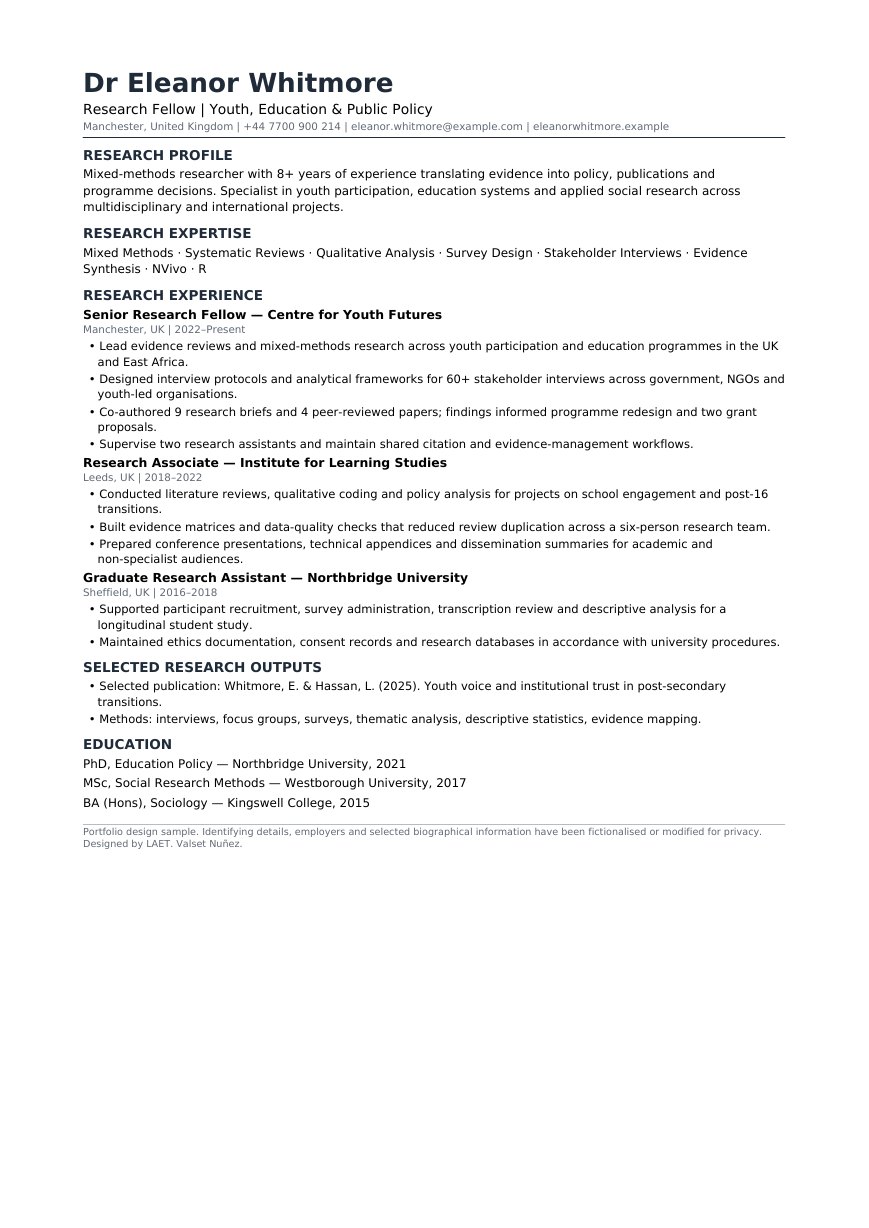 ATS academic CV sample
