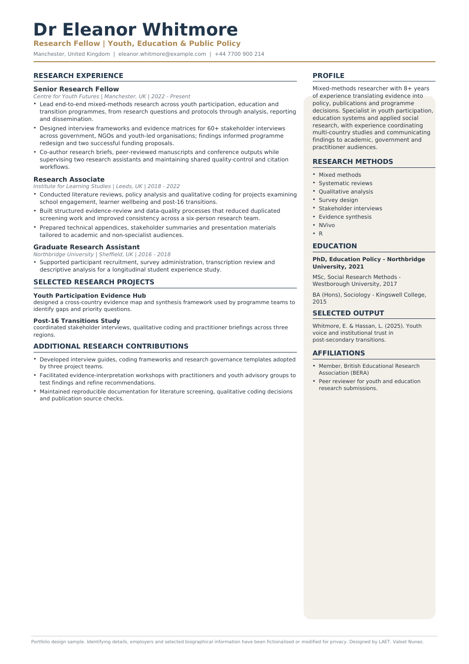 Visual academic CV sample