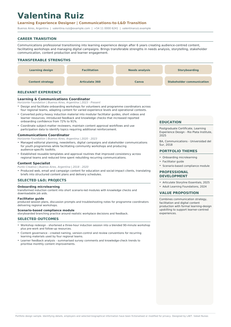 Visual career transition CV sample