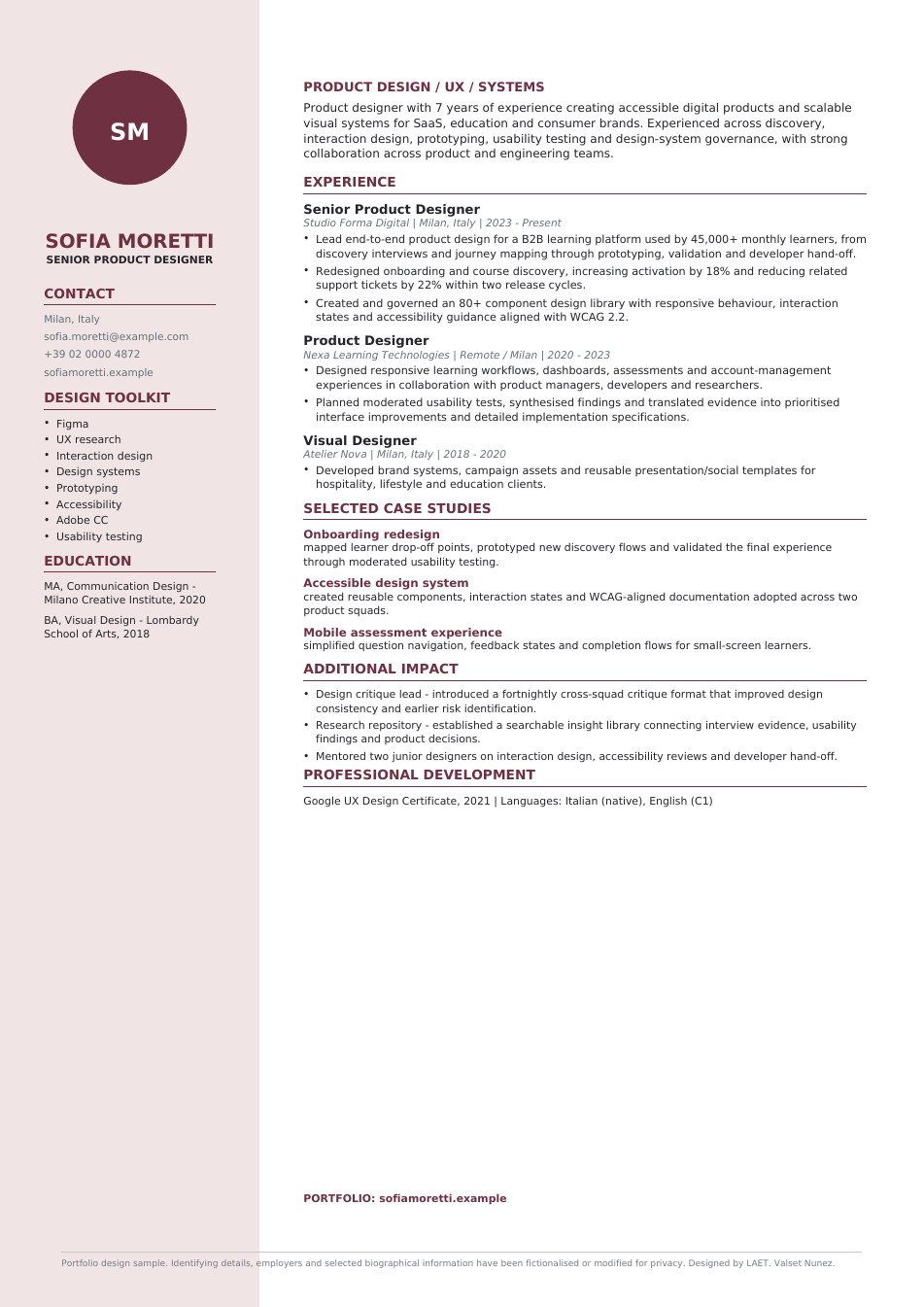Visual creative CV sample